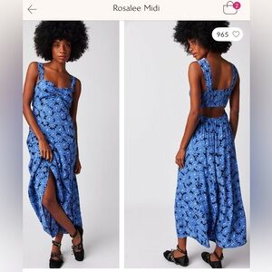 Free People Rosalee Blue Floral Midi Dress